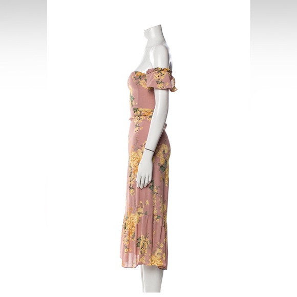 Reformation butterfly maxi dress in gwendolyn patter pink yellow floral ruffles - Picture 3 of 7